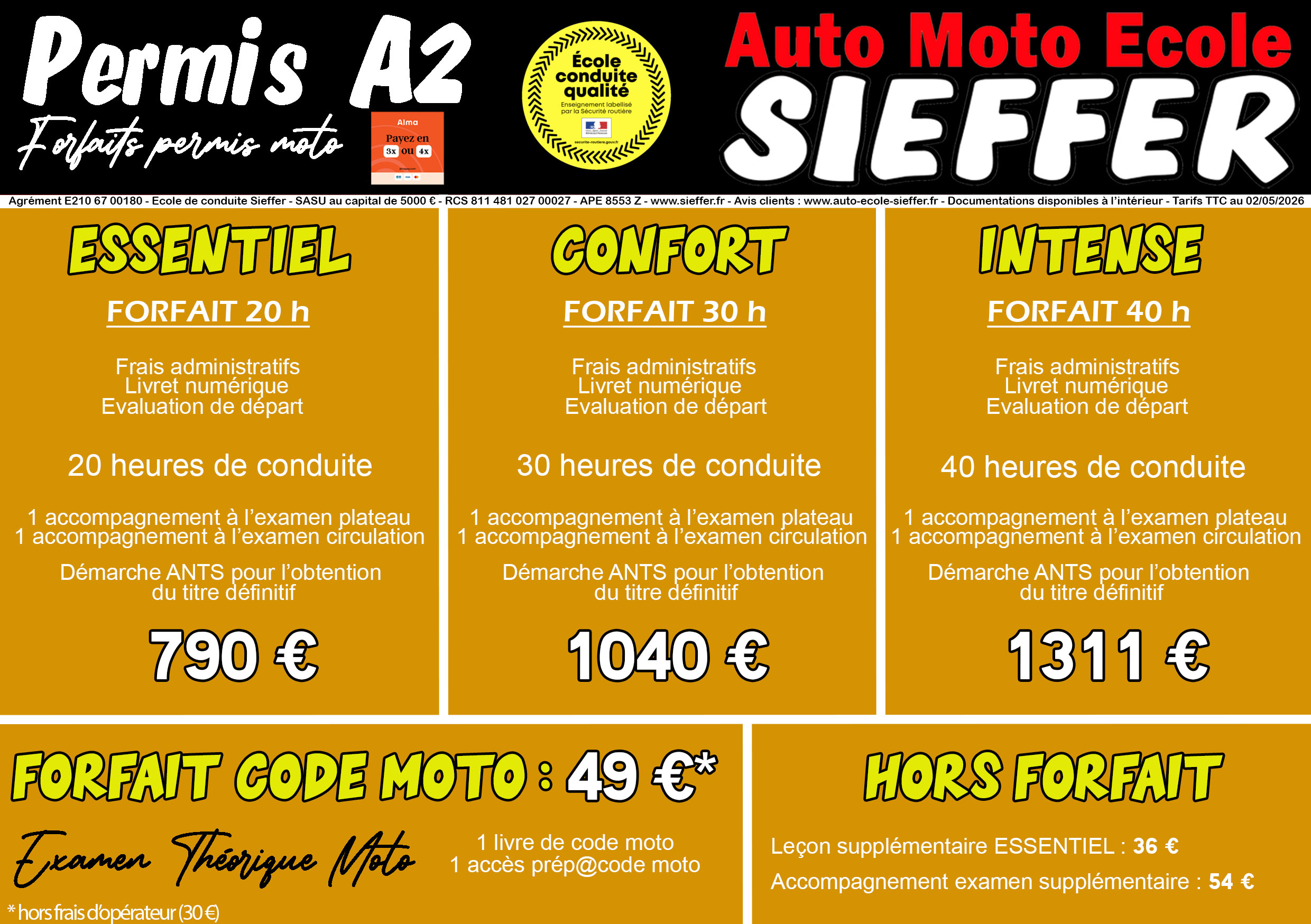 tarif moto